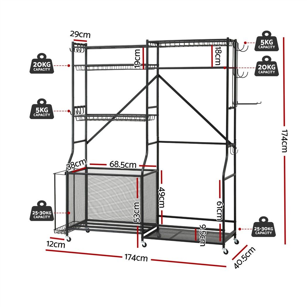 Sports Equipment Organizer Rack Multi Garage Storage for Golf Bag 174cm