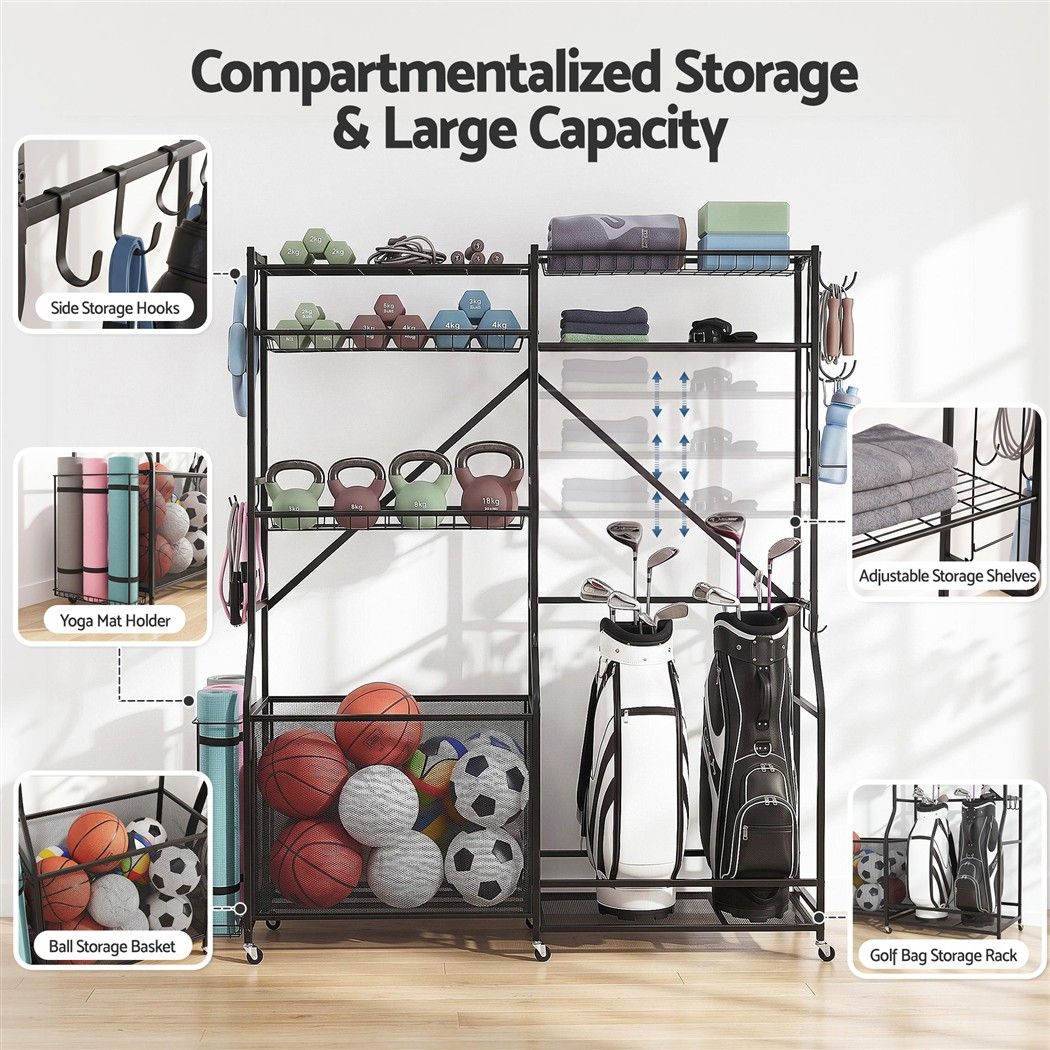 Sports Equipment Organizer Rack Multi Garage Storage for Golf Bag 174cm