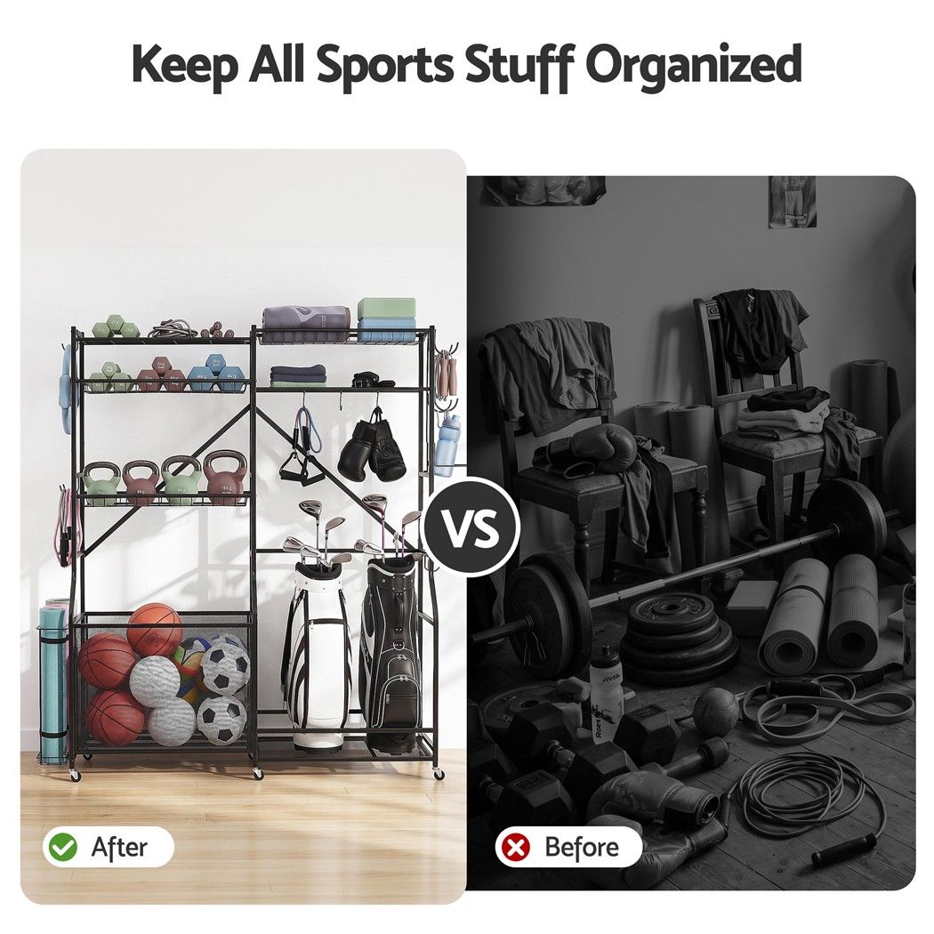 Sports Equipment Organizer Rack Multi Garage Storage for Golf Bag 174cm
