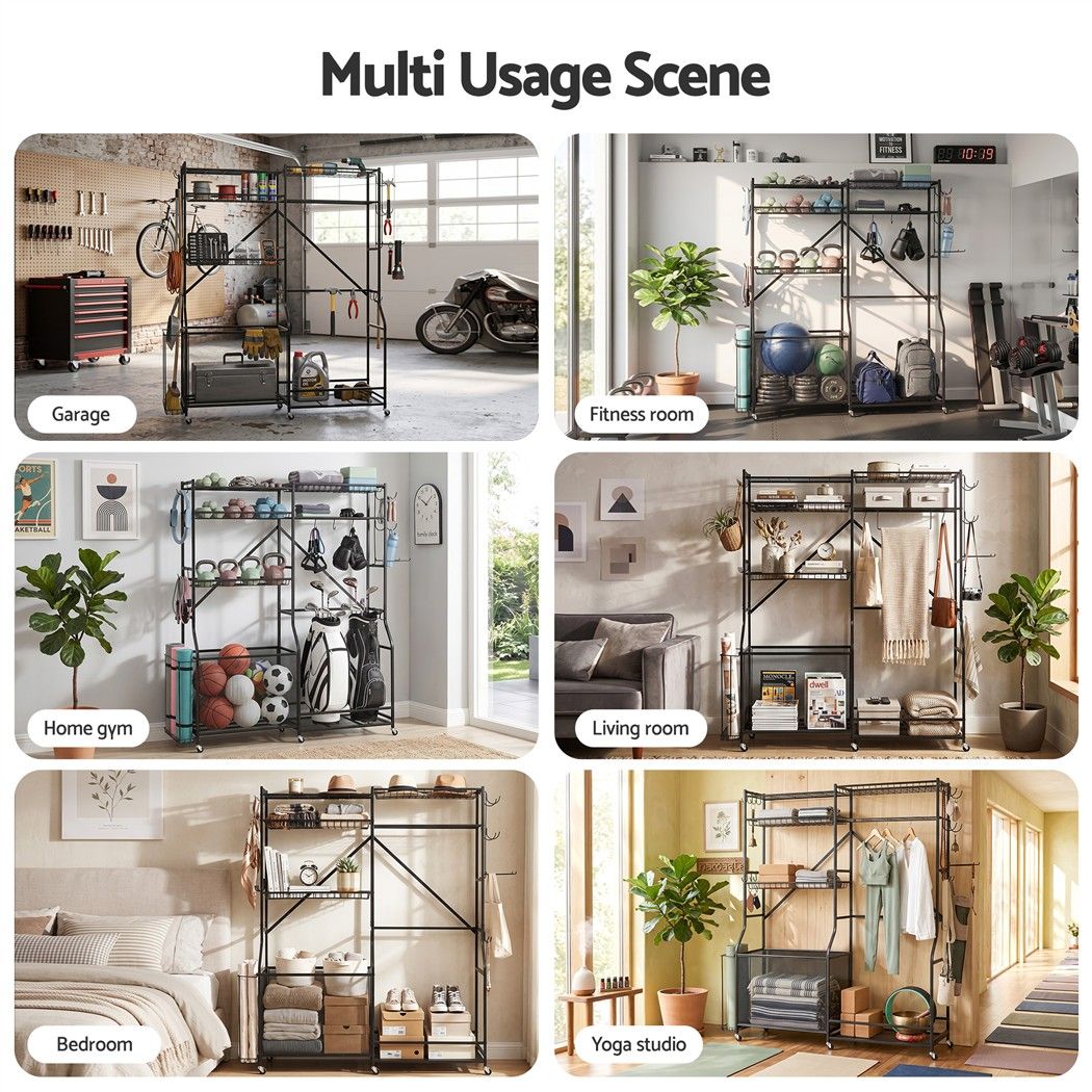 Sports Equipment Organizer Rack Multi Garage Storage for Golf Bag 174cm