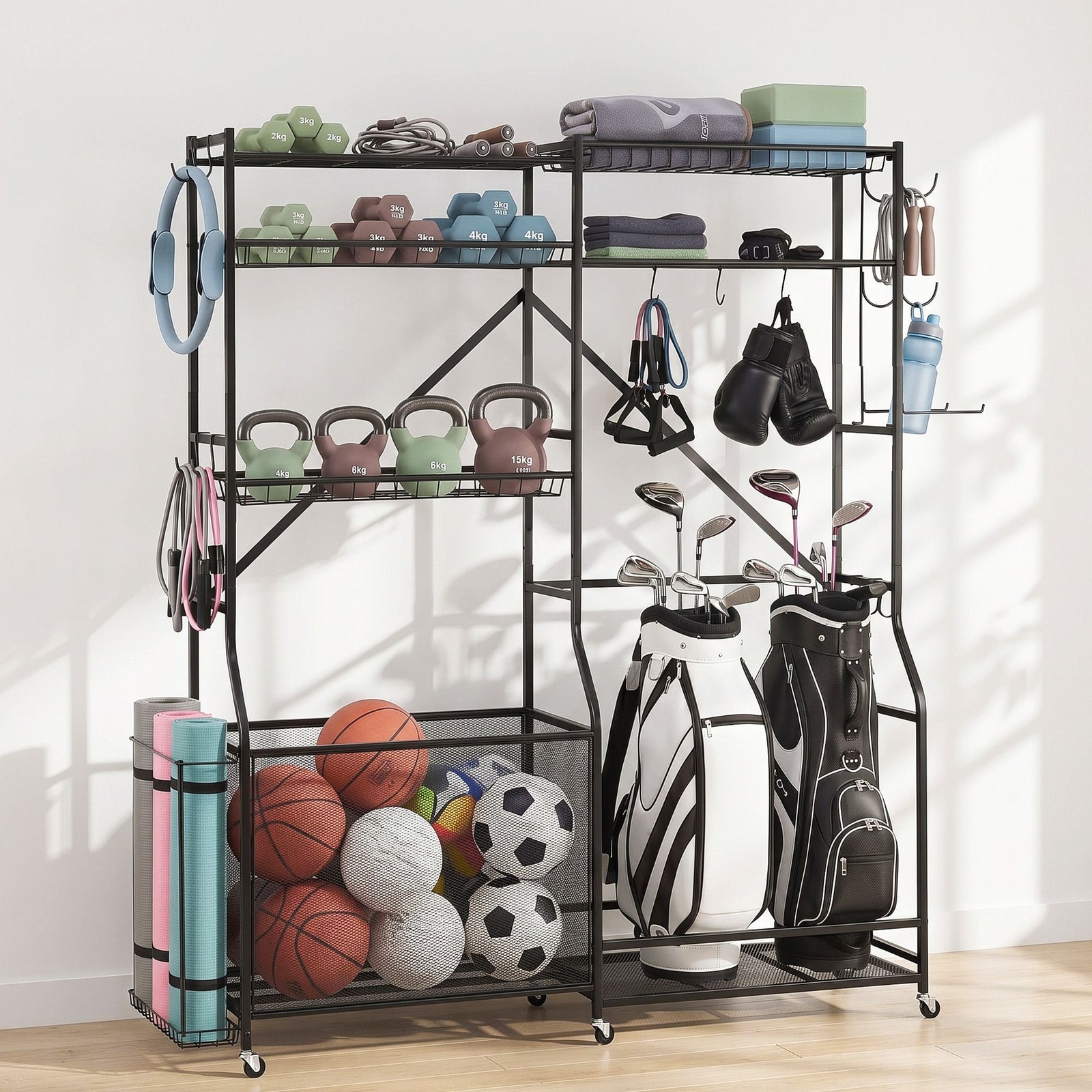 Sports Equipment Organizer Rack Multi Garage Storage for Golf Bag 174cm