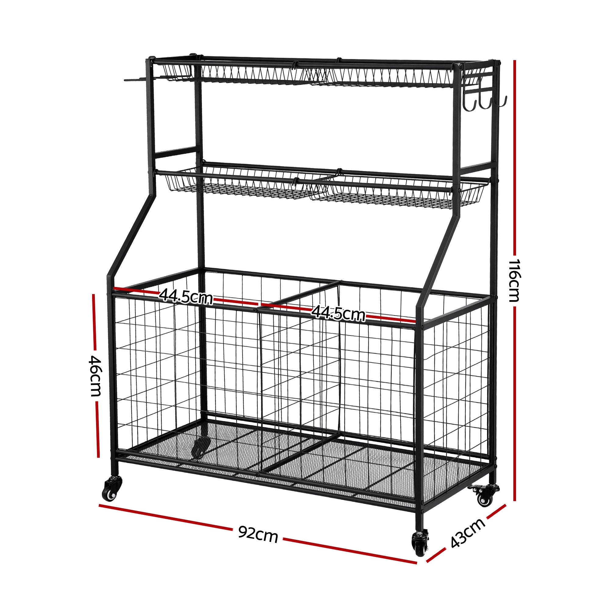 Sports Equipment Organizer Storage with Wheels Multi-Sport Garage Gym Black