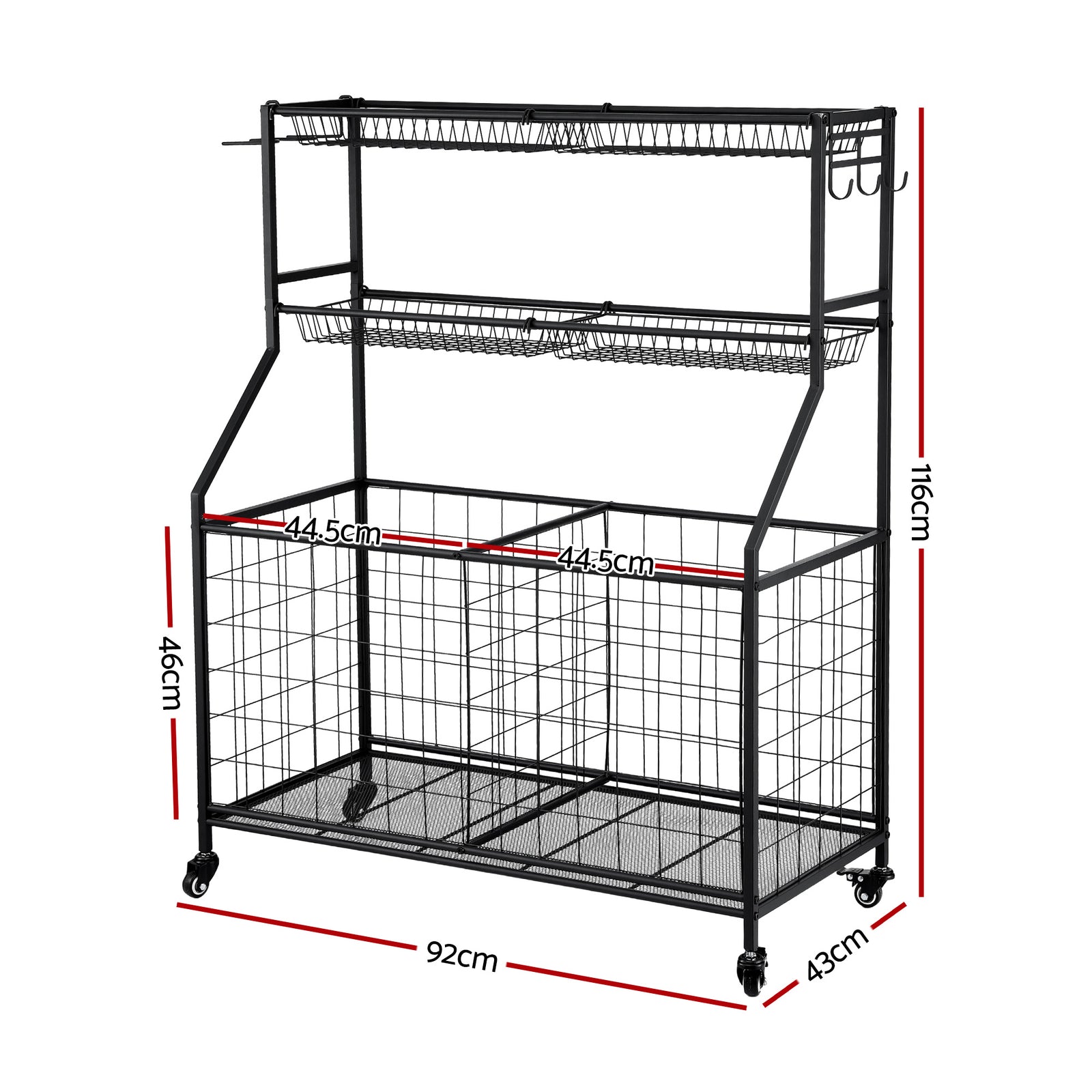 Sports Equipment Organizer Storage with Wheels Multi-Sport Garage Gym Black