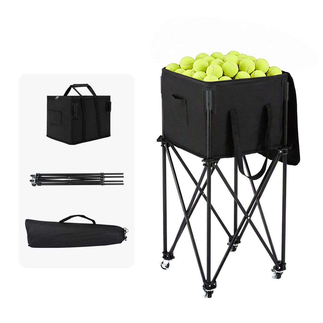 Foldable Tennis Hopper Stand with Wheels Holds Up to 150 Balls