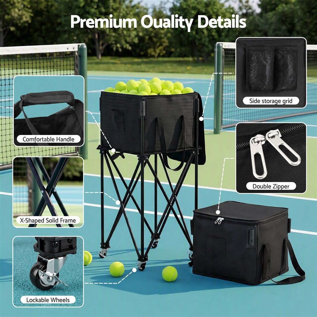 Foldable Tennis Hopper Stand with Wheels Holds Up to 150 Balls
