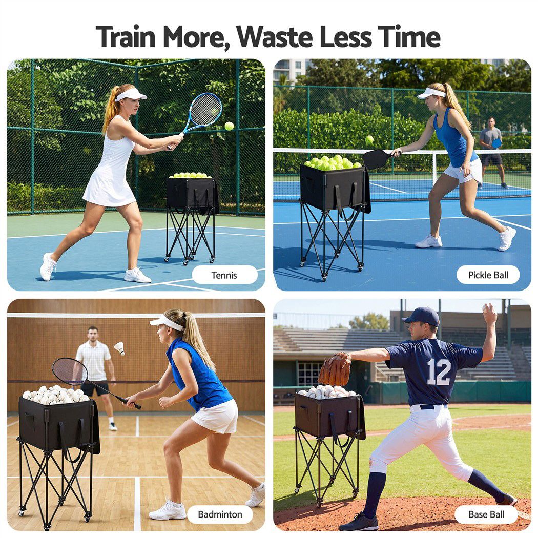 Foldable Tennis Hopper Stand with Wheels Holds Up to 150 Balls