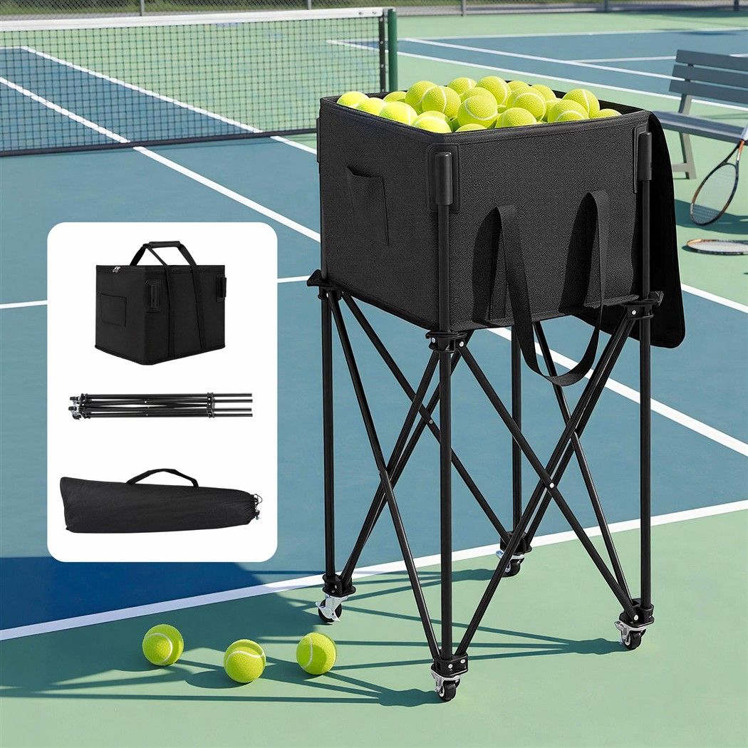 Foldable Tennis Hopper Stand with Wheels Holds Up to 150 Balls
