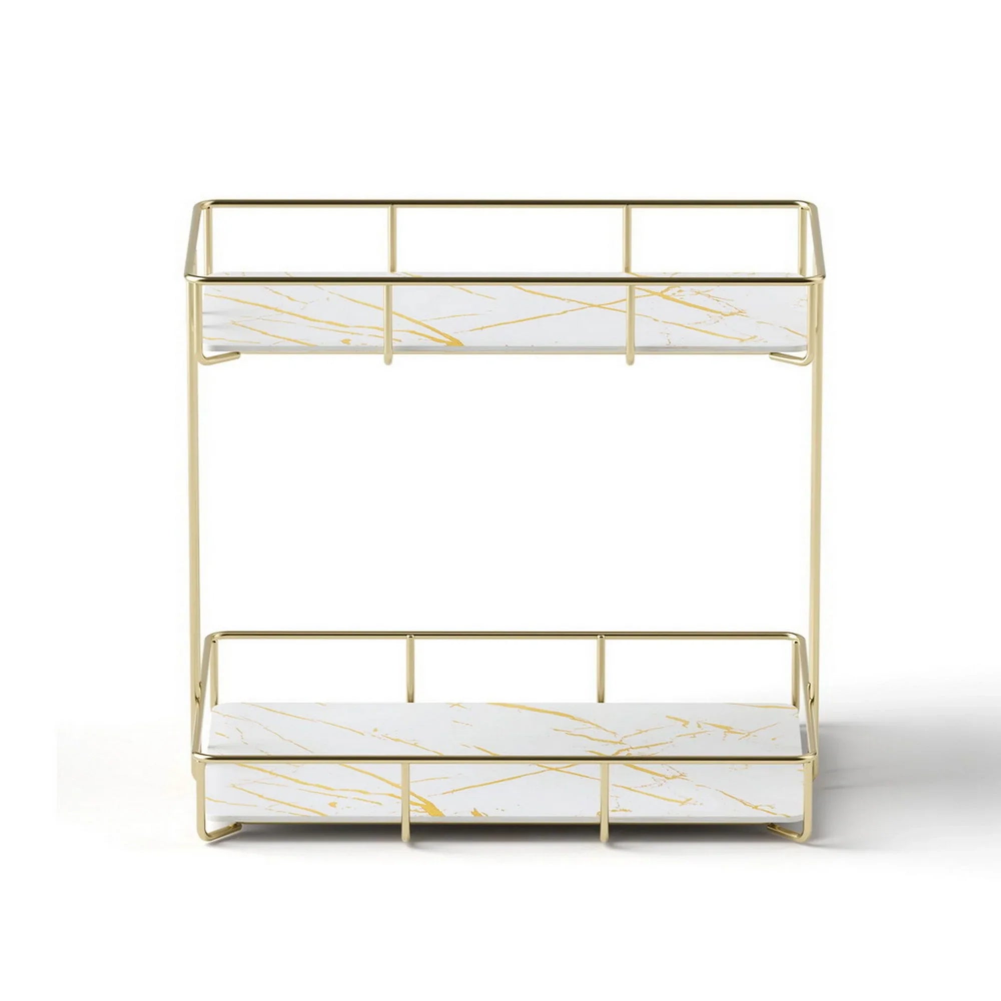 2X Bathroom Storage Rack 2 Tier Corner Organiser Gold Marble Look