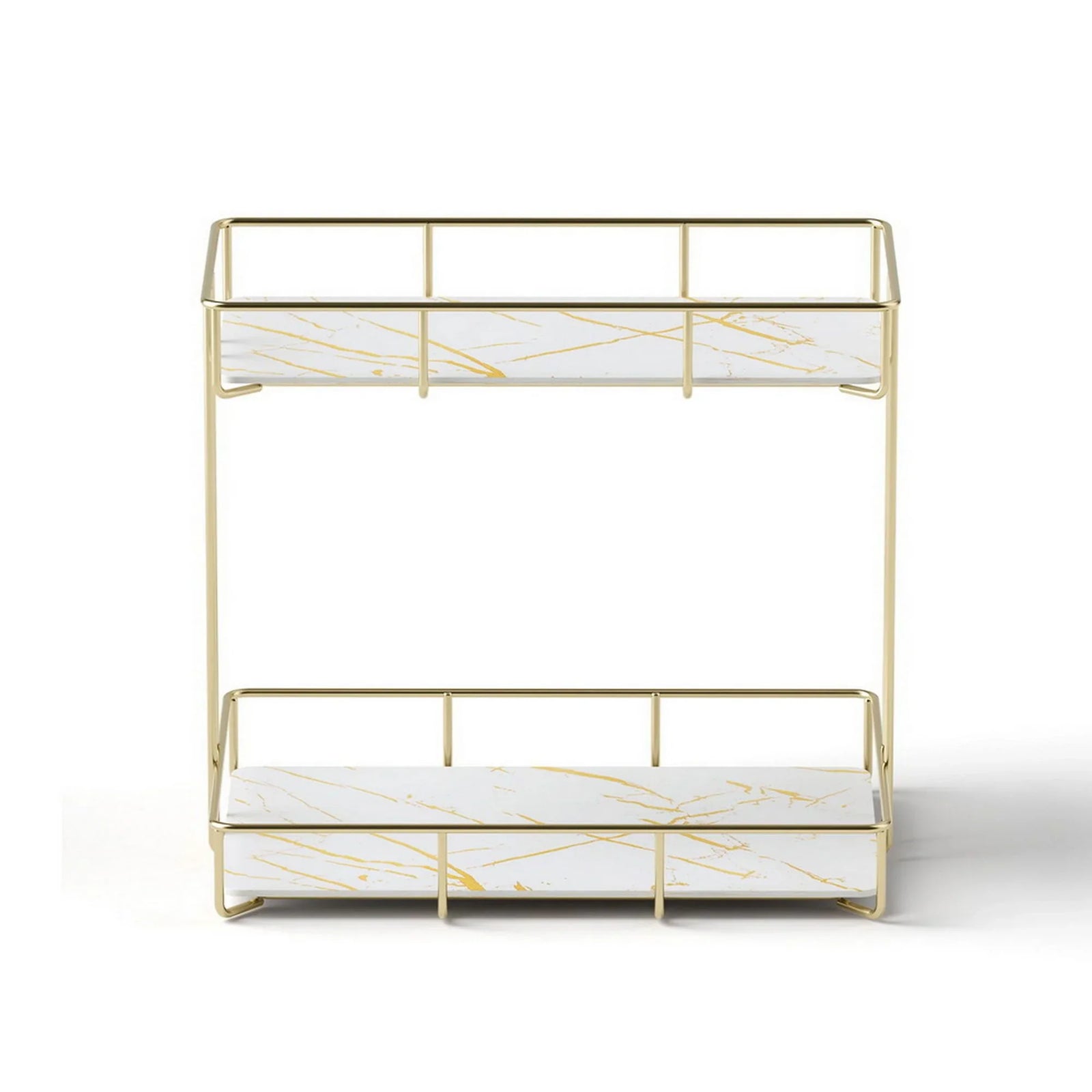 2X Bathroom Storage Rack 2 Tier Corner Organiser Gold Marble Look
