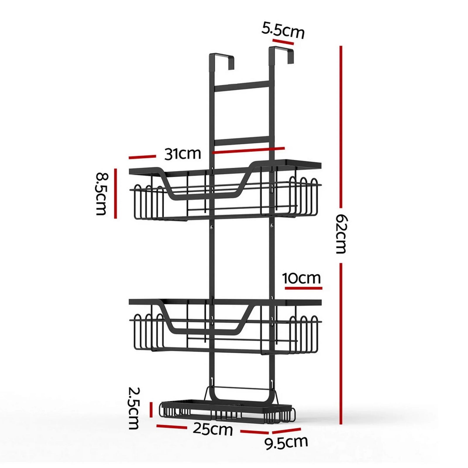 Bathroom Wall Shelf Set of 2 – 3‑Tier No‑Drill Clip‑On Storage Rack, Black