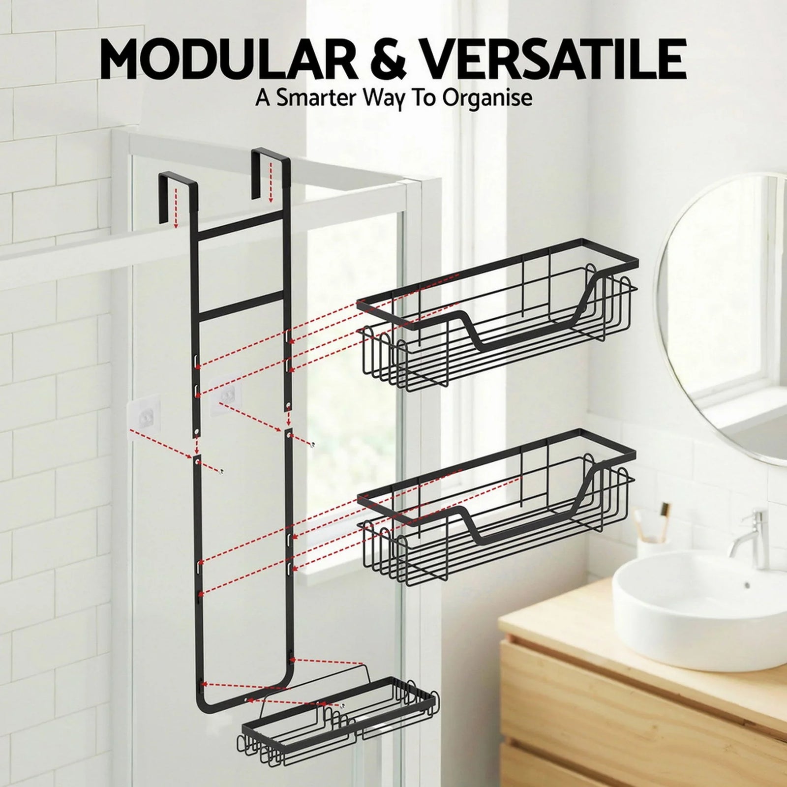 Bathroom Wall Shelf Set of 2 – 3‑Tier No‑Drill Clip‑On Storage Rack, Black