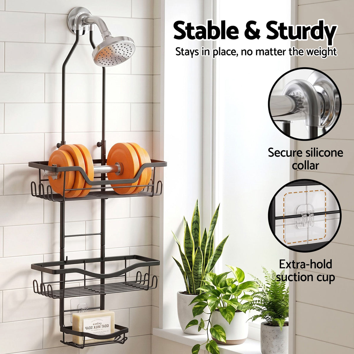 Artiss Hanging Shower Caddy Over Shower Head Bathroom Organiser Shelf Black