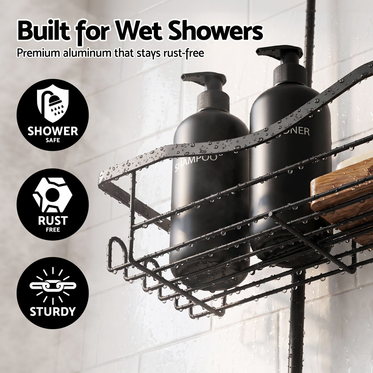 Artiss Hanging Shower Caddy Over Shower Head Bathroom Organiser Shelf Black