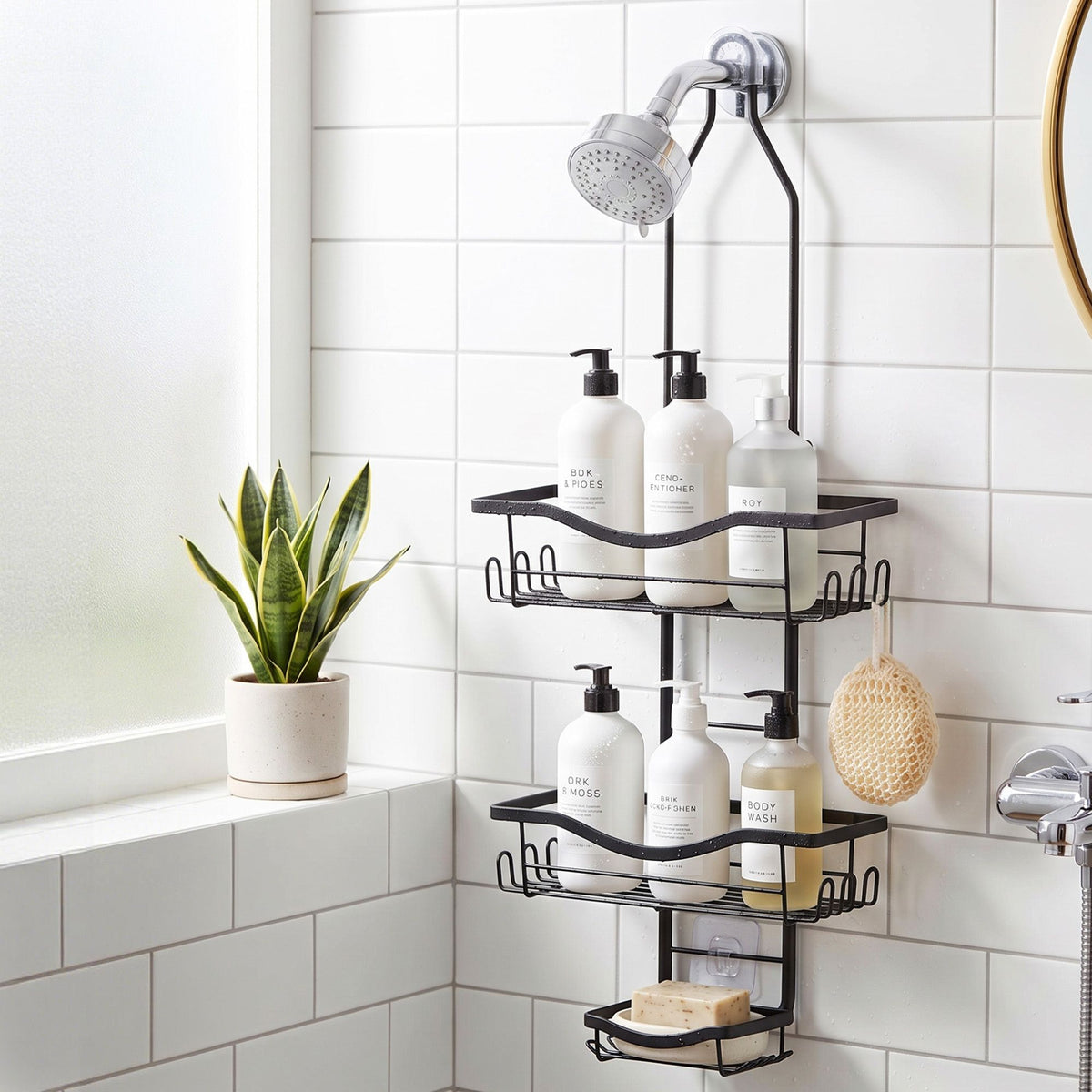 Artiss Hanging Shower Caddy Over Shower Head Bathroom Organiser Shelf Black