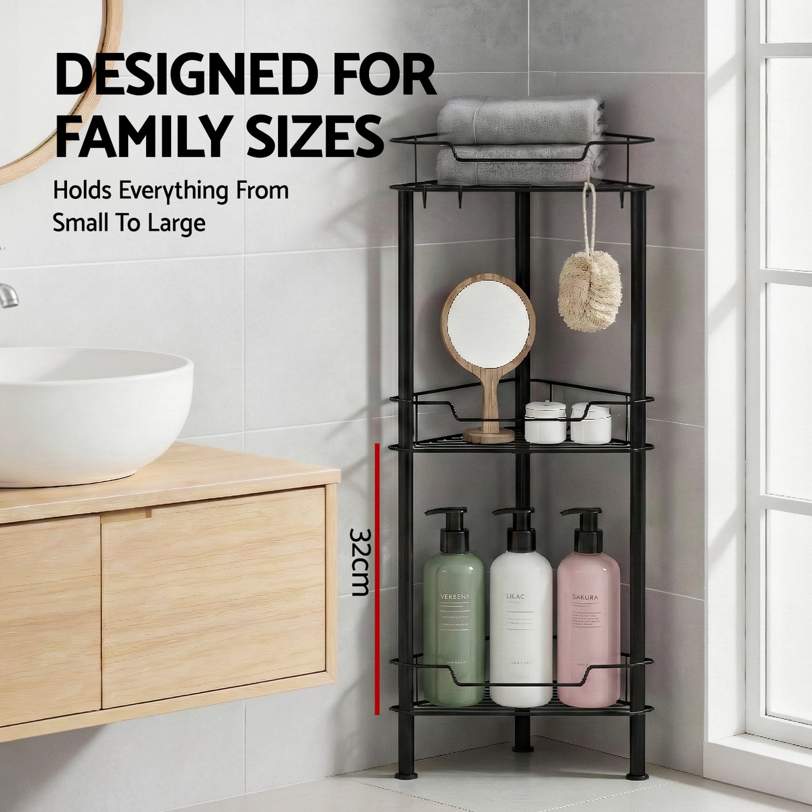 4 Tier Floor Standing Corner Shower Caddy Bathroom Organizer Black