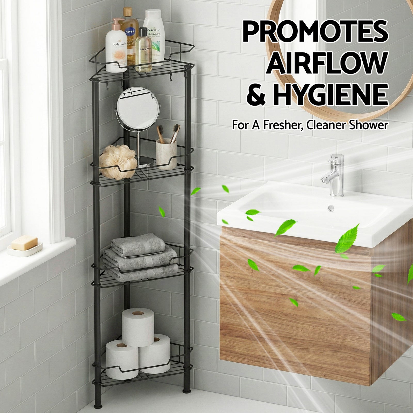 4 Tier Floor Standing Corner Shower Caddy Bathroom Organizer Black