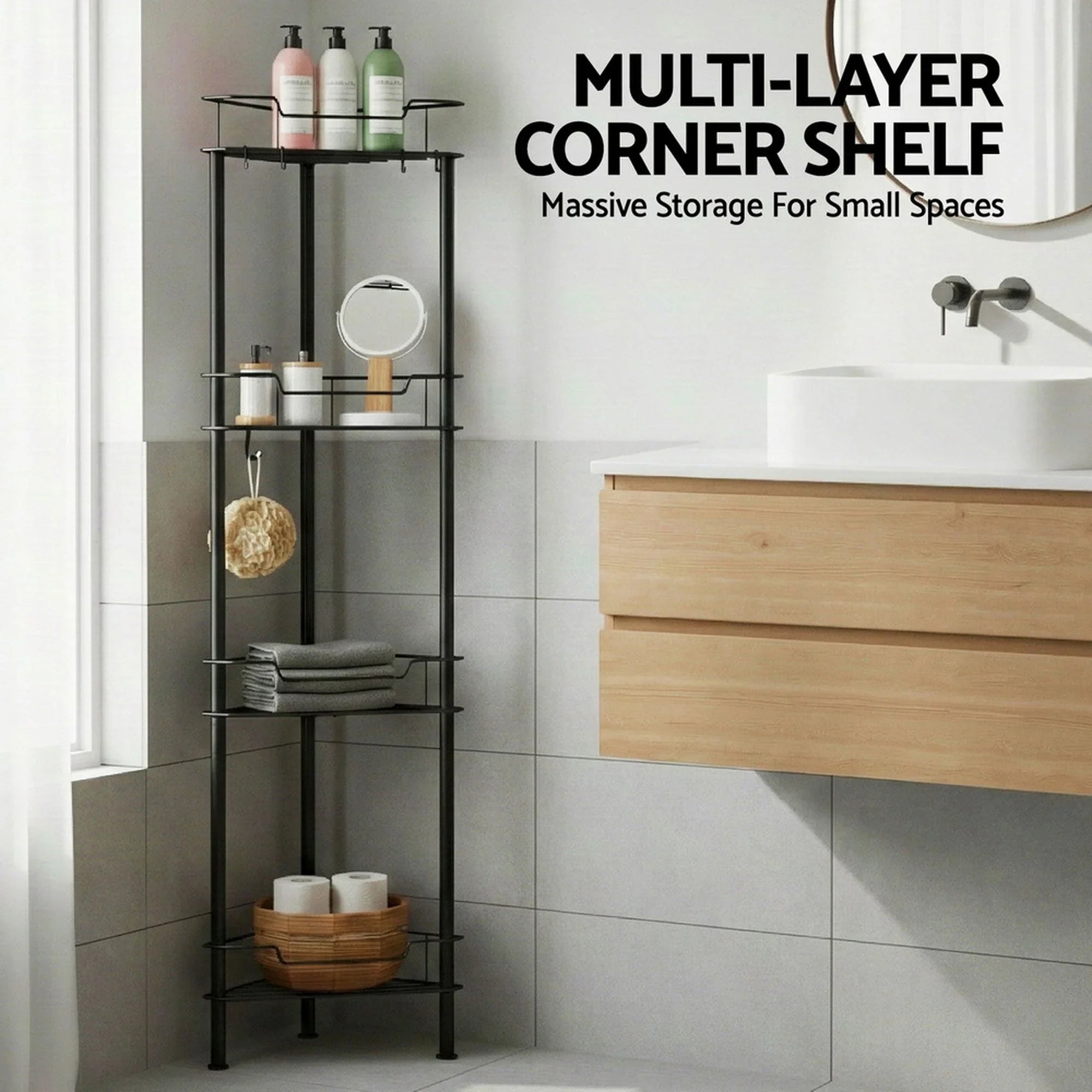 2x Floor Standing Shower Caddy 4 Tier Rustproof Bathroom Storage