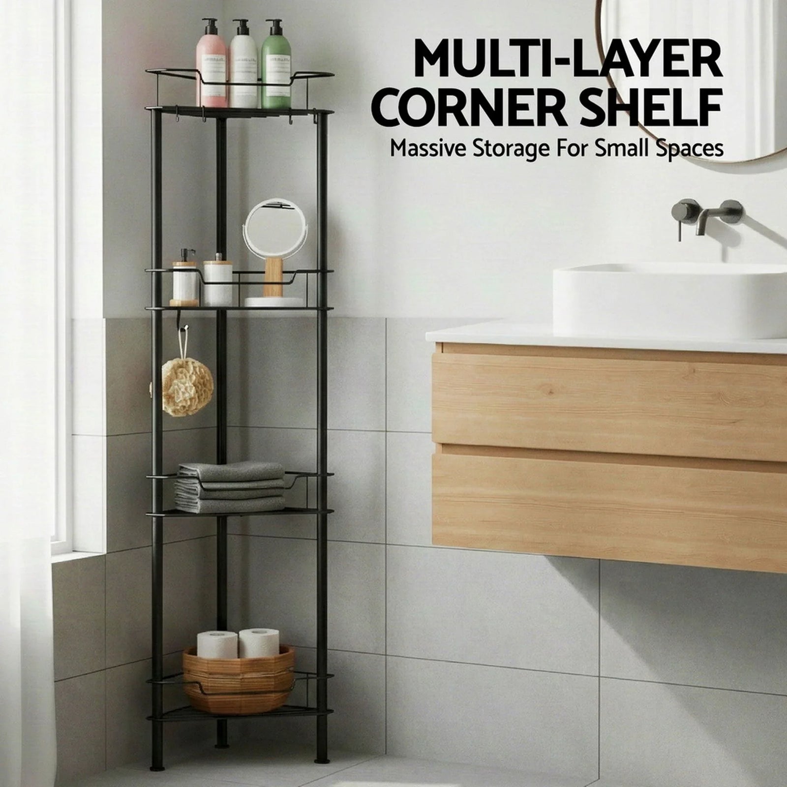 2x Floor Standing Shower Caddy 4 Tier Rustproof Bathroom Storage