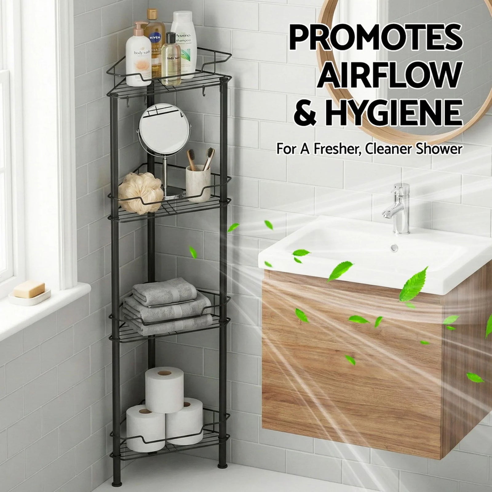 2x Floor Standing Shower Caddy 4 Tier Rustproof Bathroom Storage