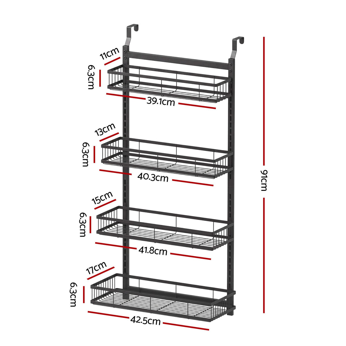 Over Door Bathroom Rack Hanging Organiser 4 Tier No Drill 91cm Black