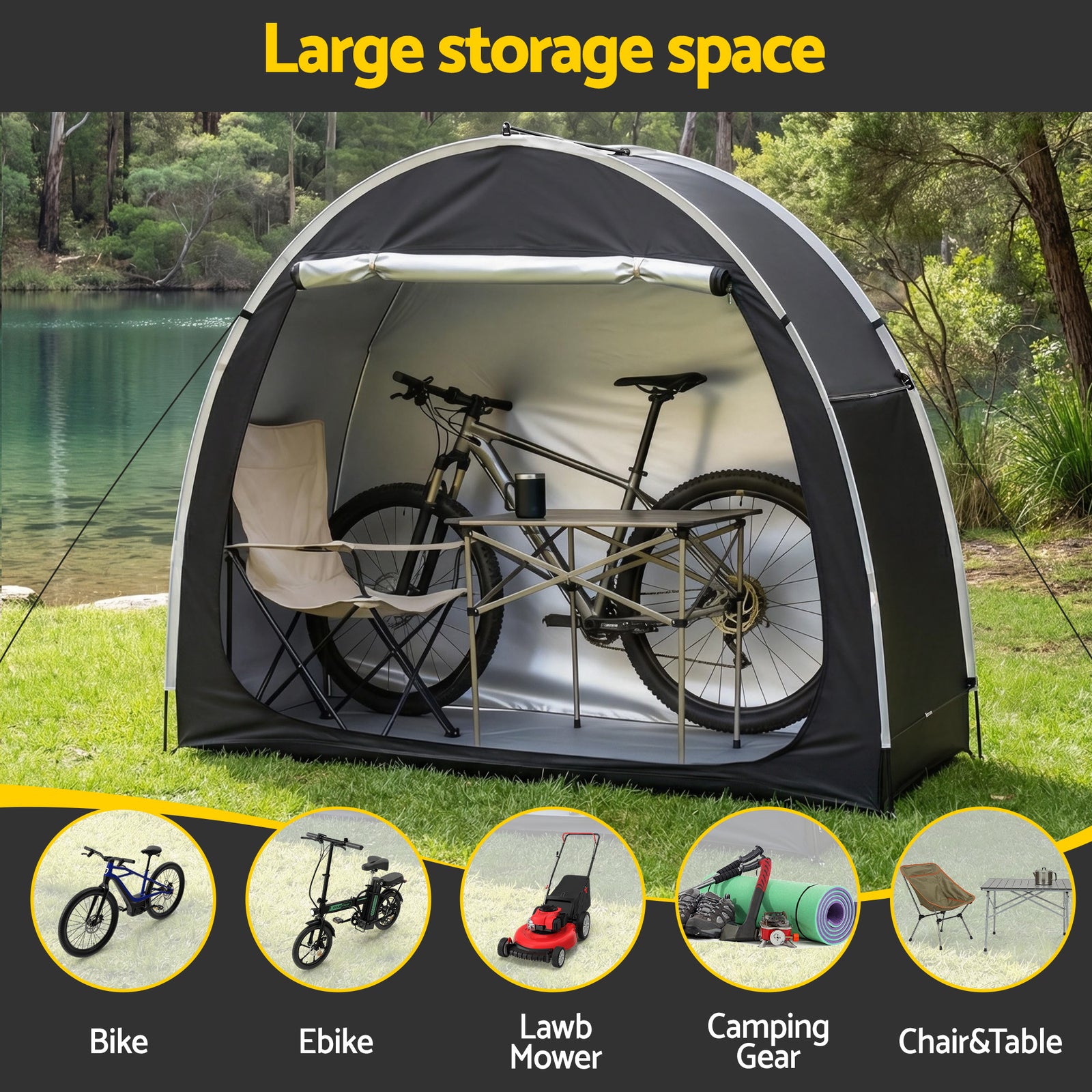 Bike Storage Tent Waterproof Outdoor UV Protection Shelter w/ Large Space