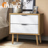 2‑Drawer Bedside Table – White/Wood, Metal Handles, 15mm Board