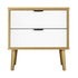 2‑Drawer Bedside Table – White/Wood, Metal Handles, 15mm Board