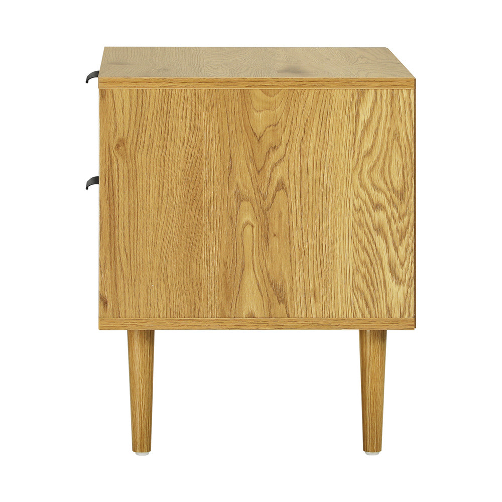 2‑Drawer Bedside Table – White/Wood, Metal Handles, 15mm Board