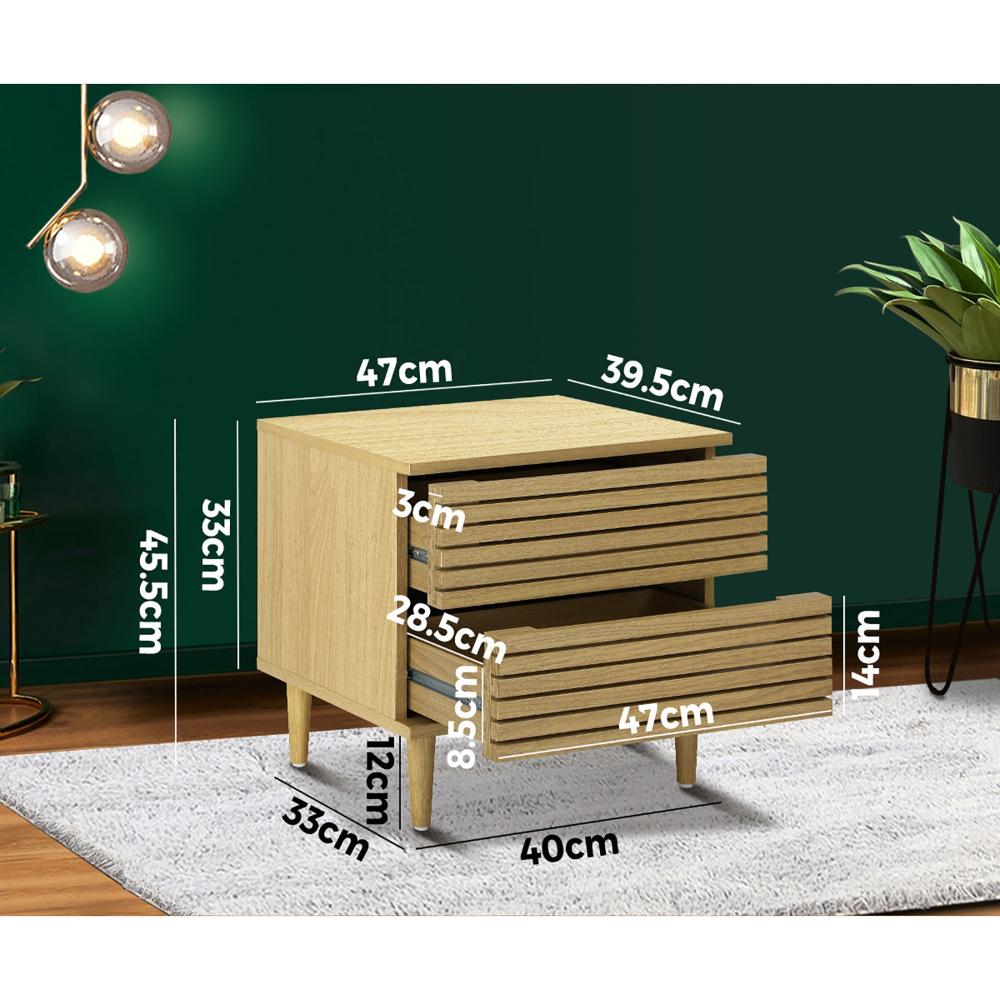 Bedside Tables 2 Drawers Unique Handle-Free