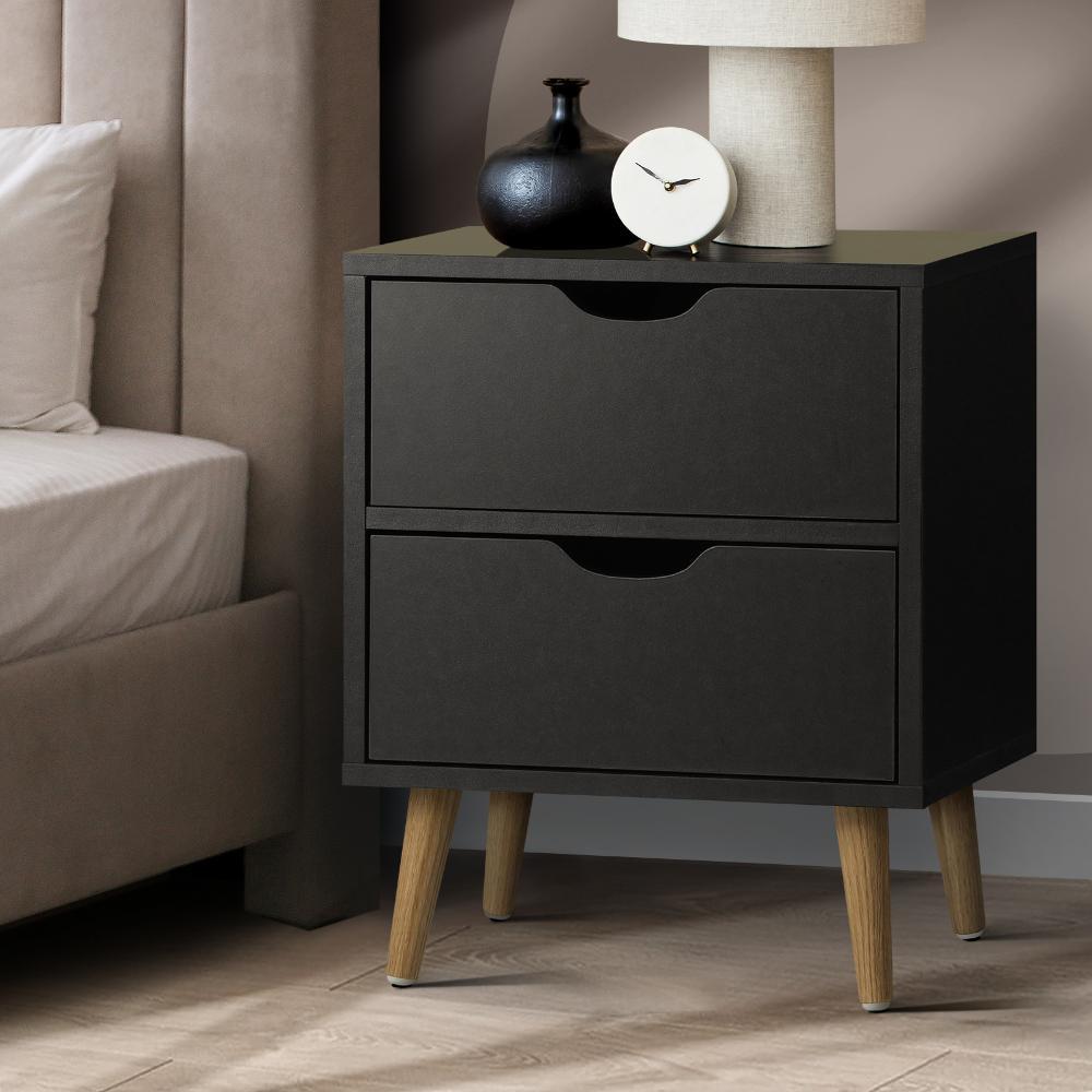 Bedside Tables 2 Drawers Air Gap Handle Black
