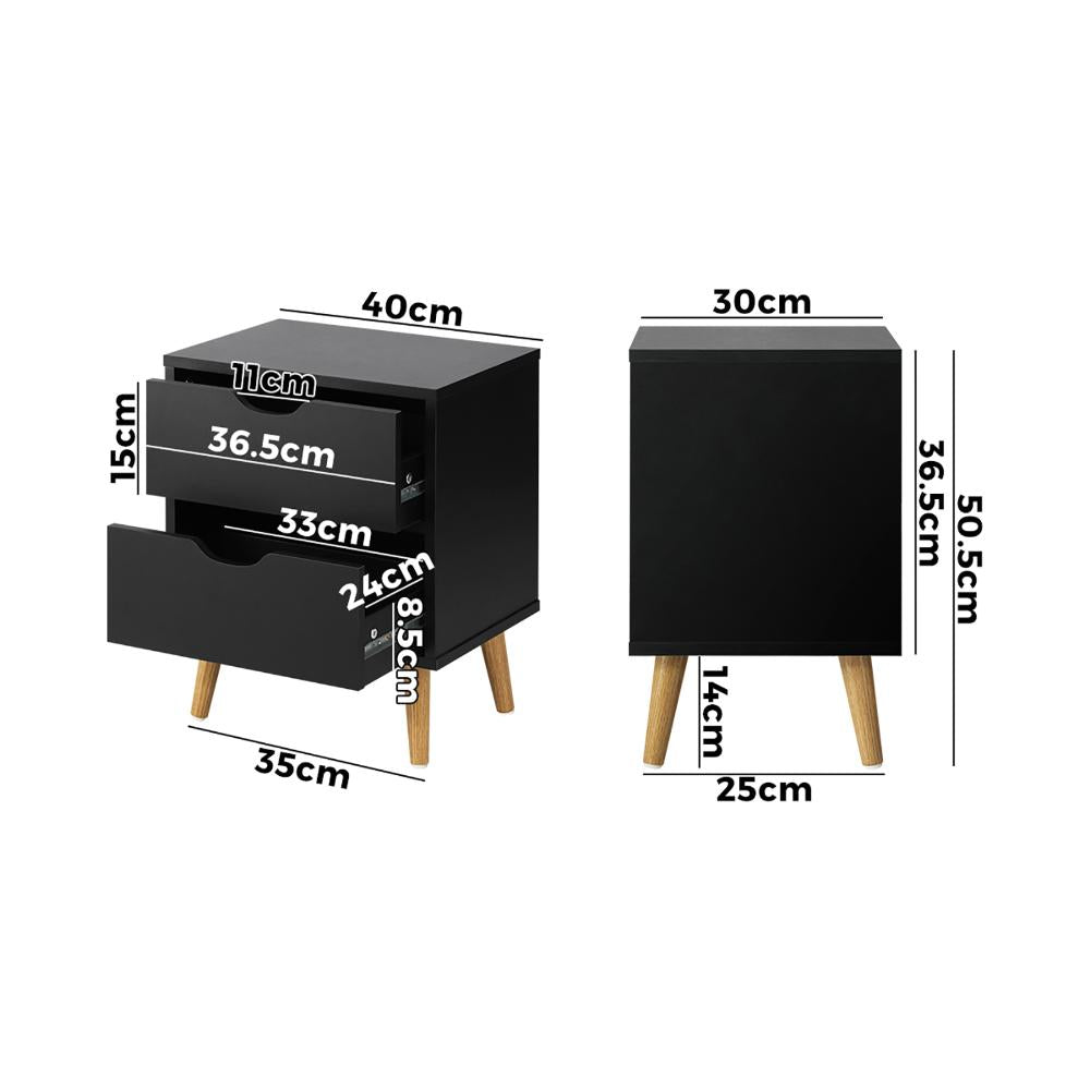 Bedside Tables 2 Drawers Air Gap Handle Black