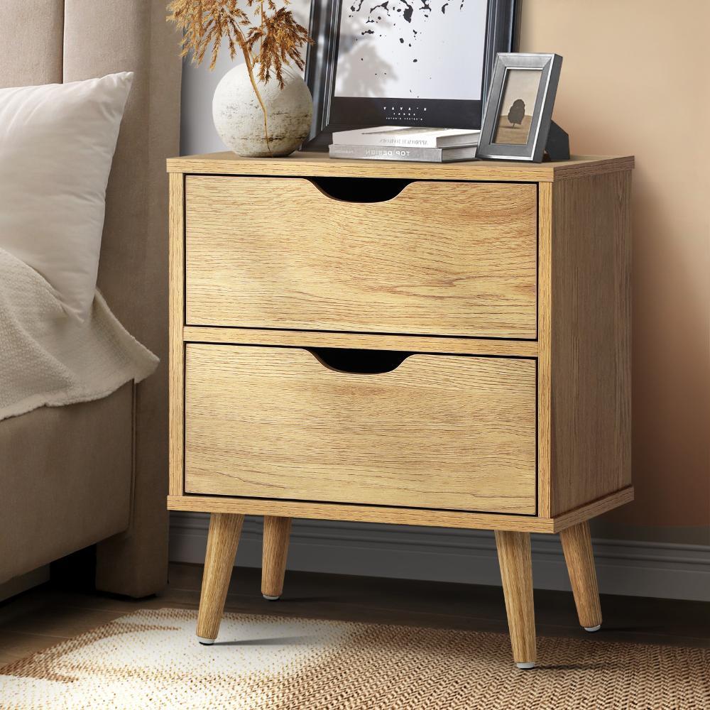 Bedside Tables 2 Drawers Air Gap Handle Wooden
