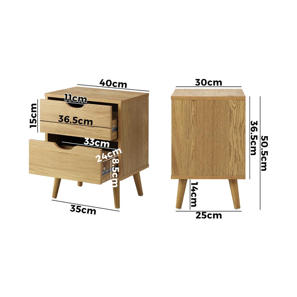 Bedside Tables 2 Drawers Air Gap Handle Wooden