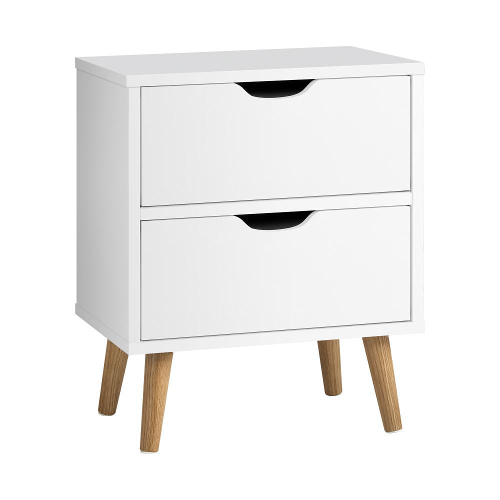 Bedside Tables 2 Drawers Air Gap Handle White
