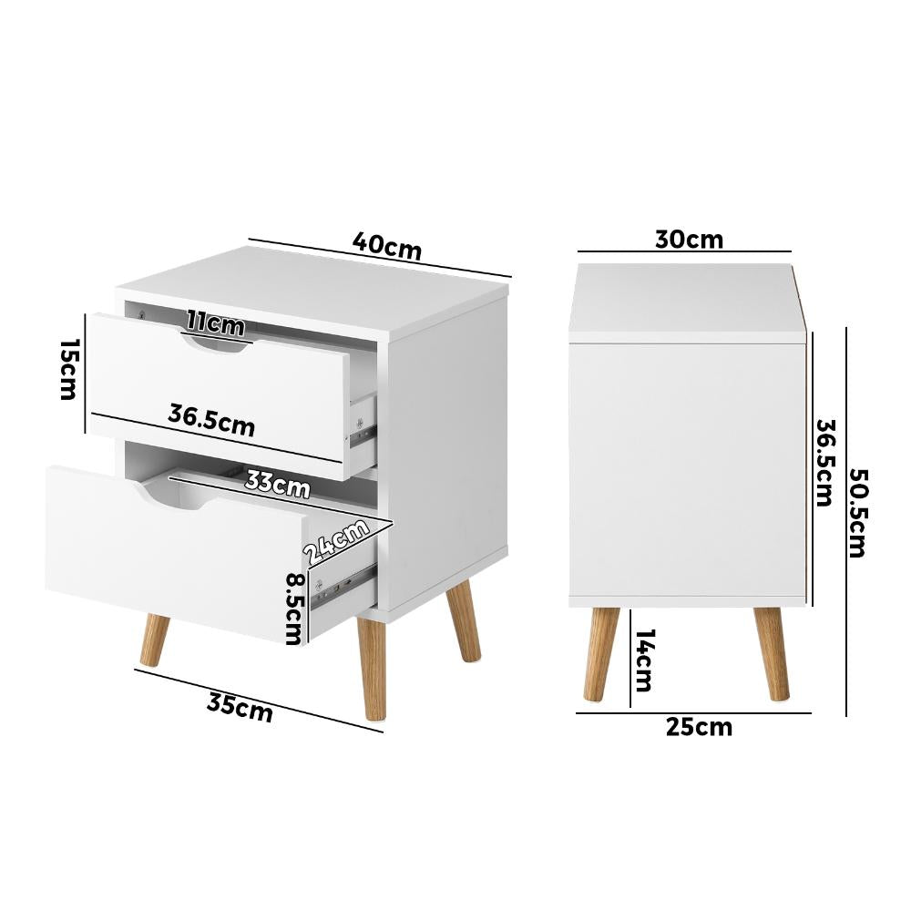 Bedside Tables 2 Drawers Air Gap Handle White