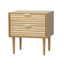 Oikiture Bedside Table – Natural 2‑Drawer Nightstand with Metal Handles
