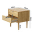 Oikiture Bedside Table – Natural 2‑Drawer Nightstand with Metal Handles