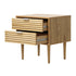 Oikiture Bedside Table – Natural 2‑Drawer Nightstand with Metal Handles