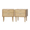 Oikiture Bedside Tables Set of 2 – Natural 2‑Drawer Nightstands with Metal Handles