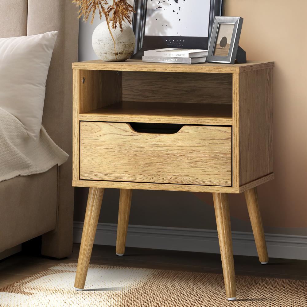 Bedside Table Handle-Free Open Shelf Wood