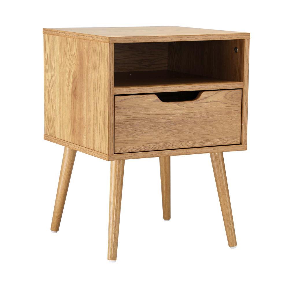 Bedside Table Handle-Free Open Shelf Wood