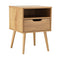 Oikiture Bedside Table – Natural Wood, 1 Drawer + Open Shelf, 40×40×56cm