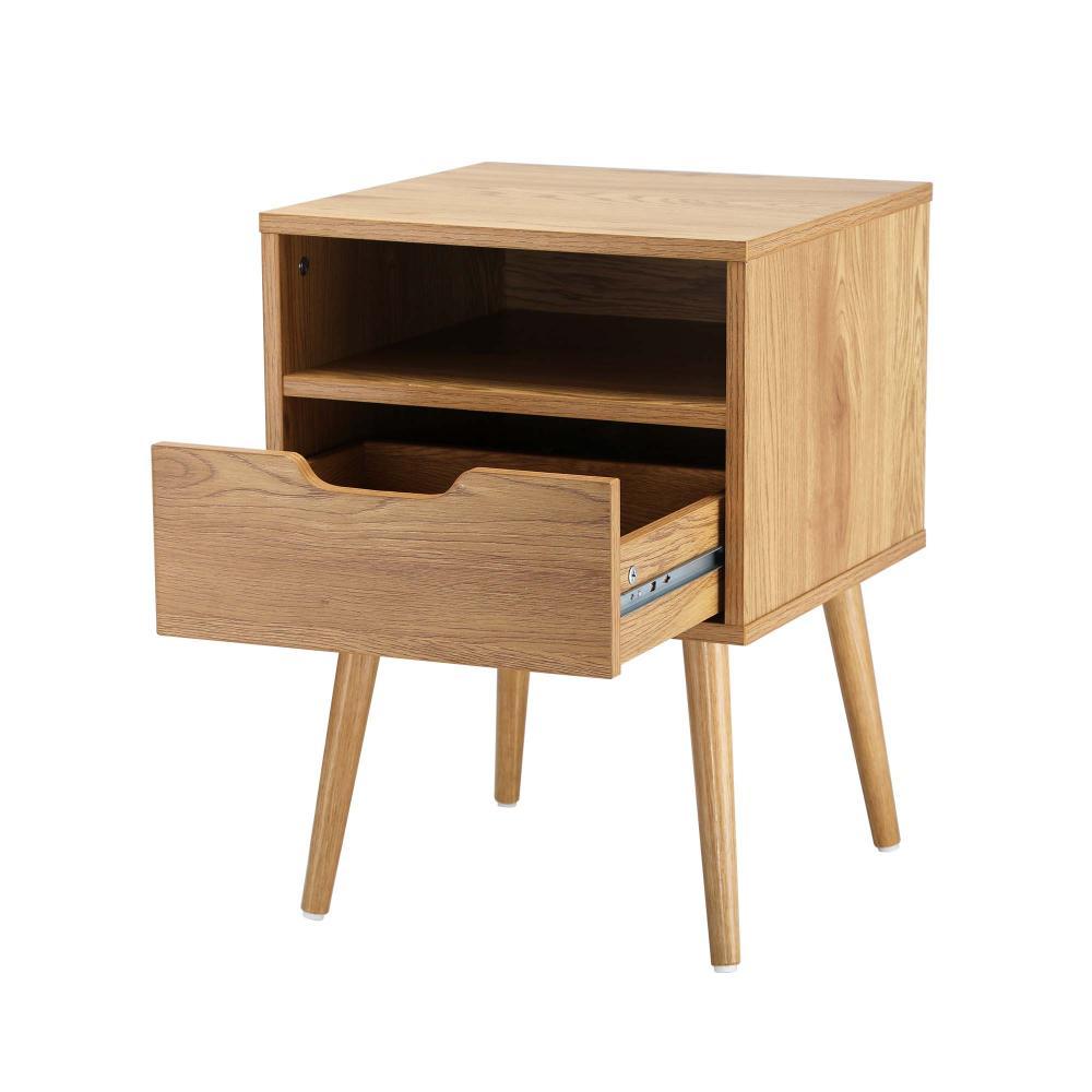 Bedside Table Handle-Free Open Shelf Wood