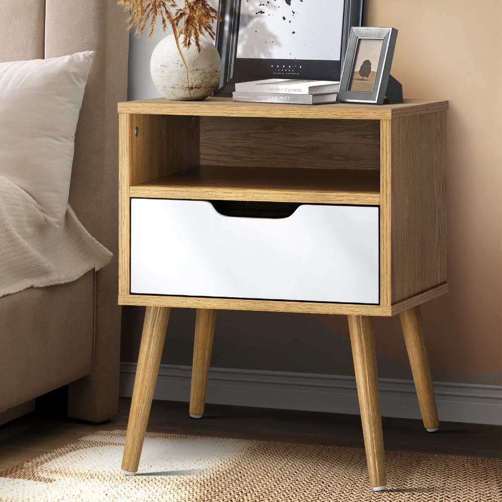 Bedside Table Handle-Free Open Shelf Wooden&White