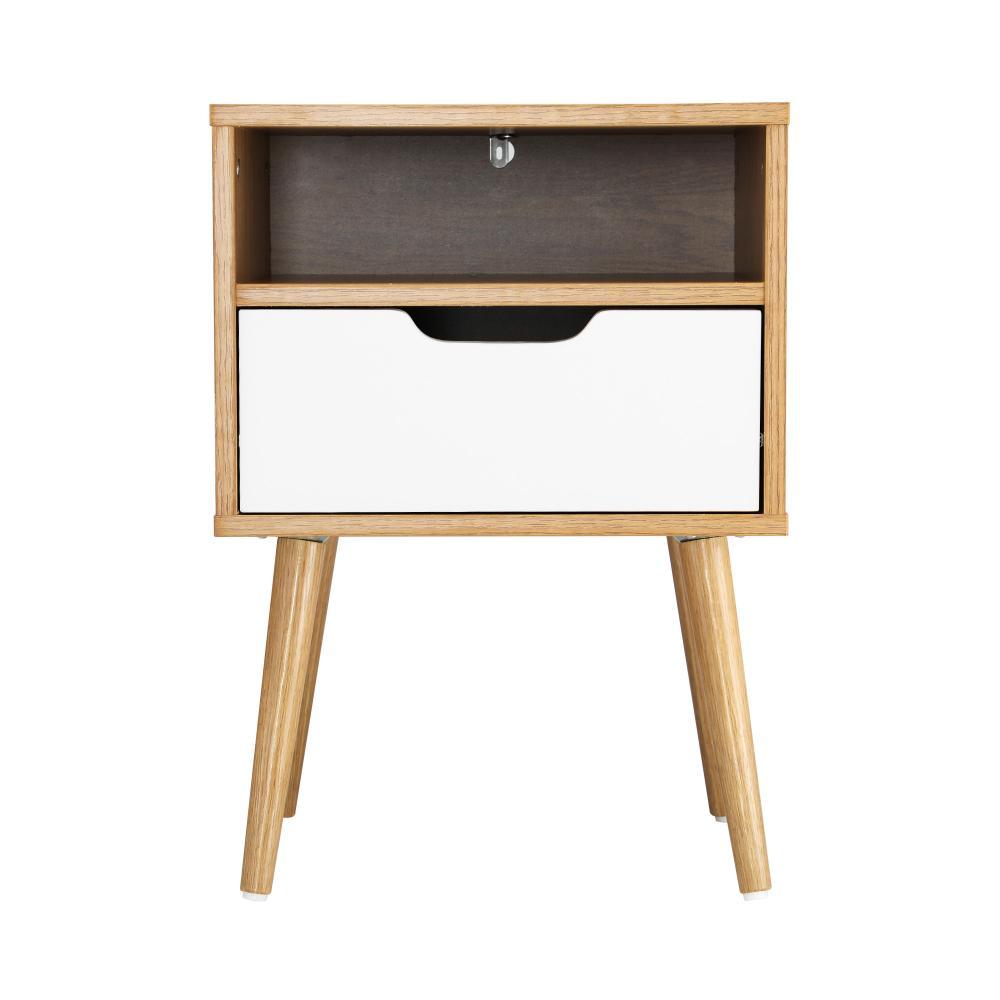 Bedside Table Handle-Free Open Shelf Wooden&White