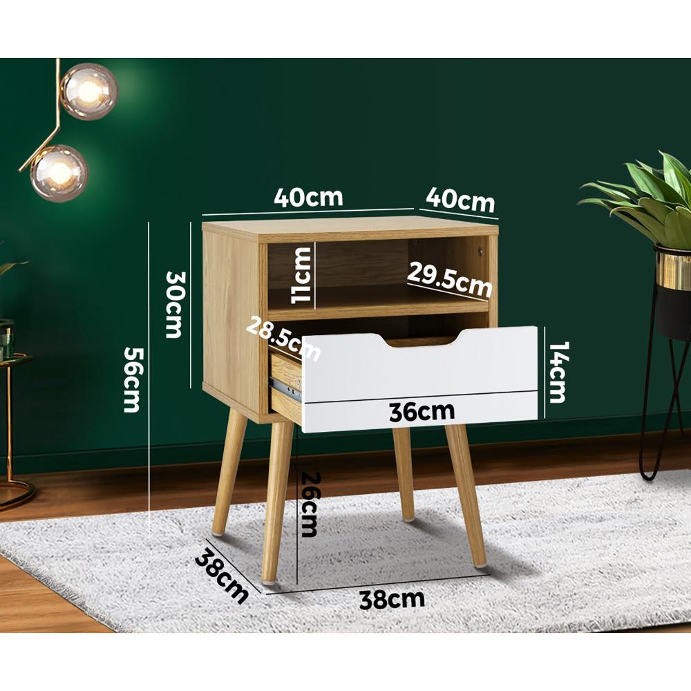 Bedside Table Handle-Free Open Shelf Wooden&White