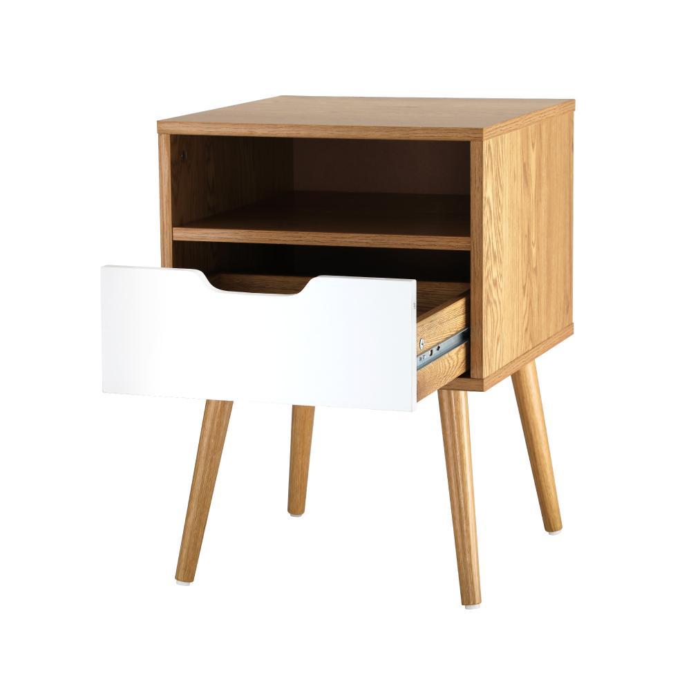 Bedside Table Handle-Free Open Shelf Wooden&White
