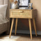 Wooden Rattan Bedside Table 1 Drawer Nightstand Natural Bedside Cabinet