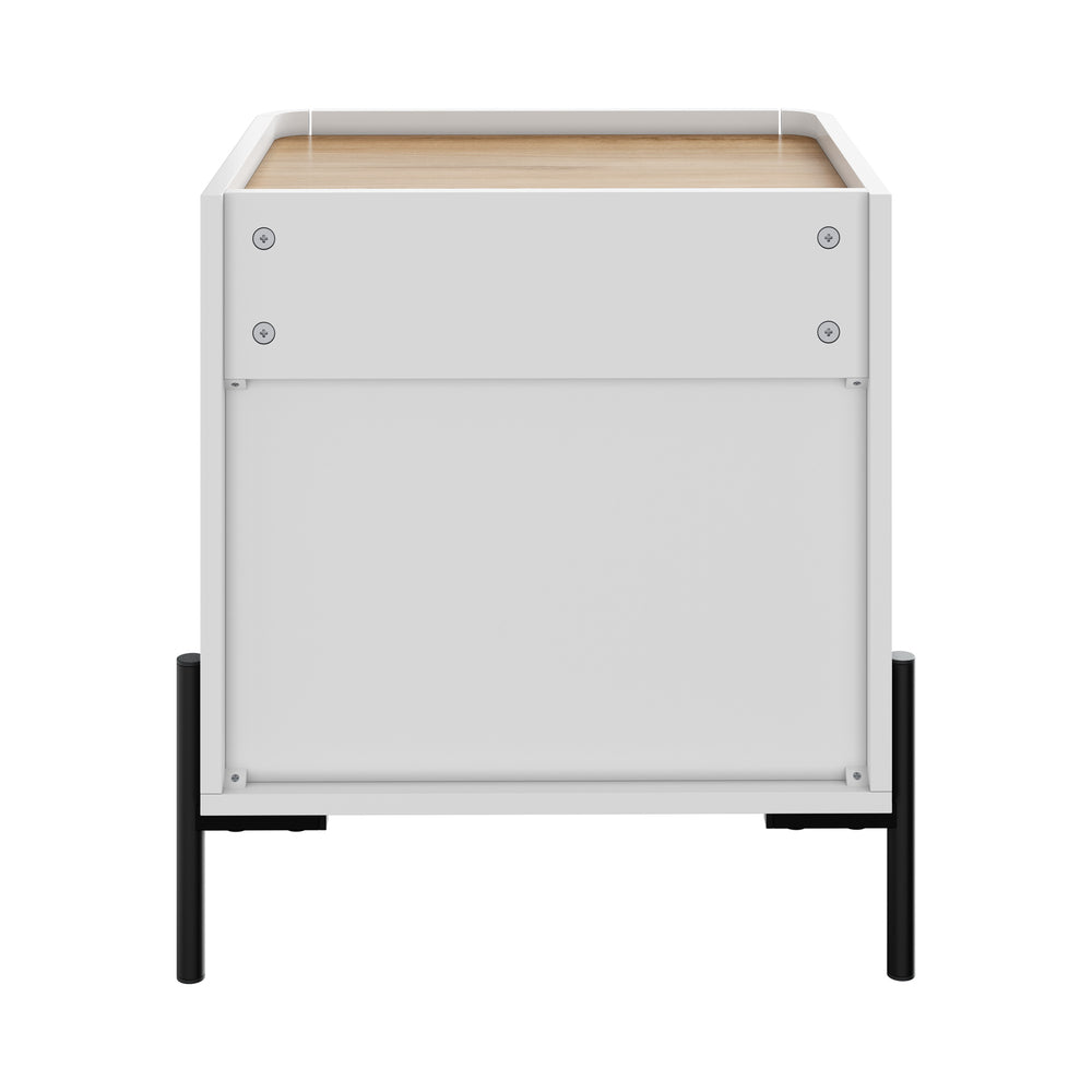 Oikiture Bedside Table 2 Drawer Nightstand Handle-Free White