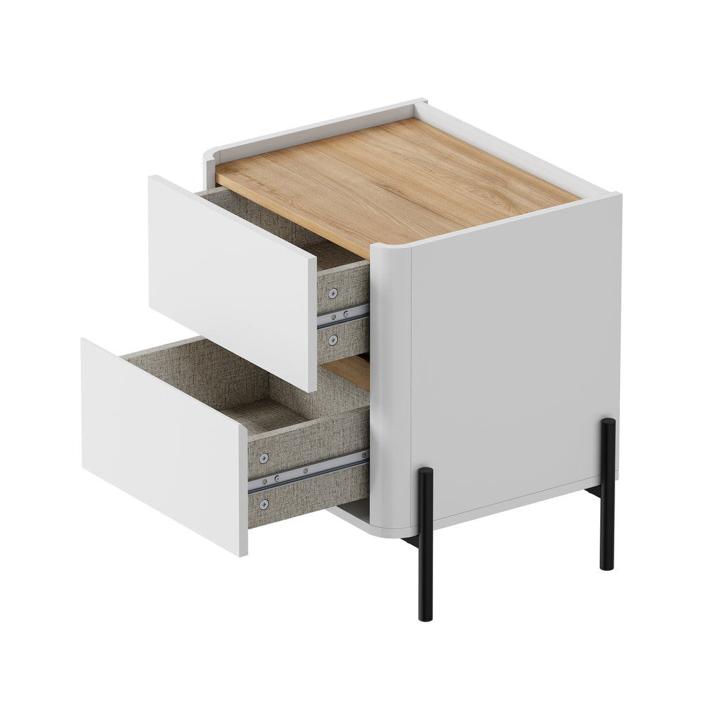 Oikiture 2PC Bedside Table 2 Drawer Nightstand Handle-Free White